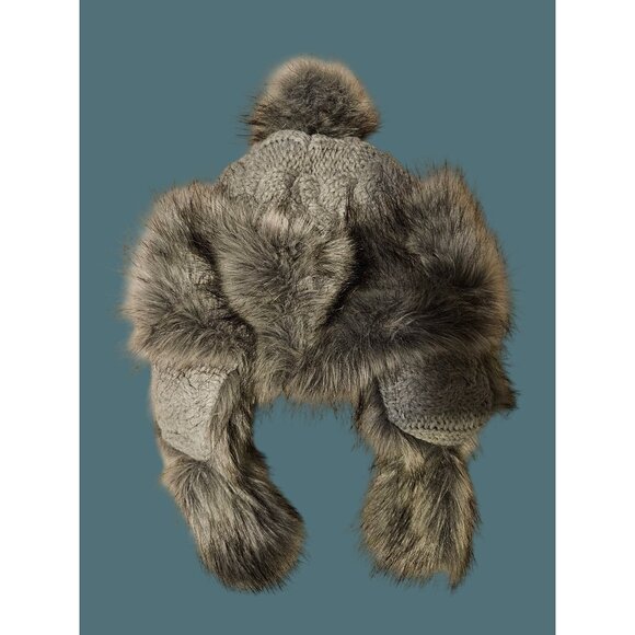 Bajka/Ushanka Gray Black Faux Fur Knit Hat with Pom Pom & Ear Flaps - Picture 2 of 10